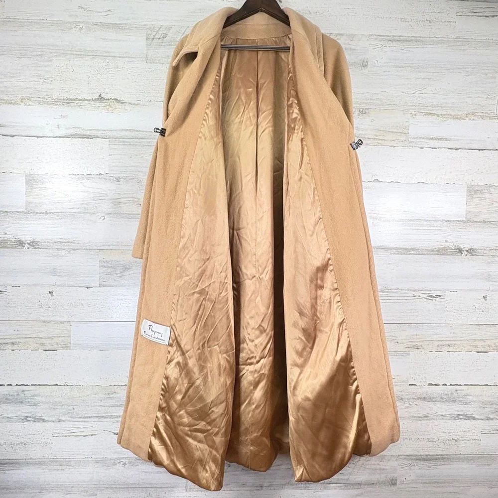 Vintage 70s Regency Cashmere Long Trench Coat 8 Camel Tan Tie Waist Old Money - Picture 3 of 12